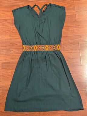 Funky Soul Women’s Small Teal Boho Dress Geometric Waist Made in USA